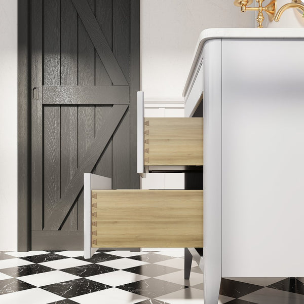 English Elm Fully Assembled 30'' Grey Freestanding Bathroom Vanity With Marble Top & Dual Handle Sets - Ready To Use! W1826P308972