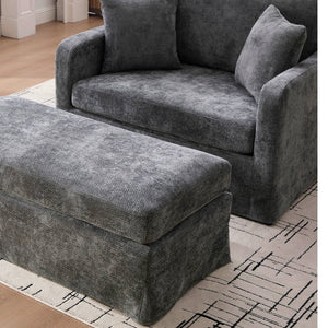 English Elm 43.9" Wide Chenille Accent Chair with Ottoman Bolster Pillows Farmhouse Living Room Set Charcoal W3098S00045