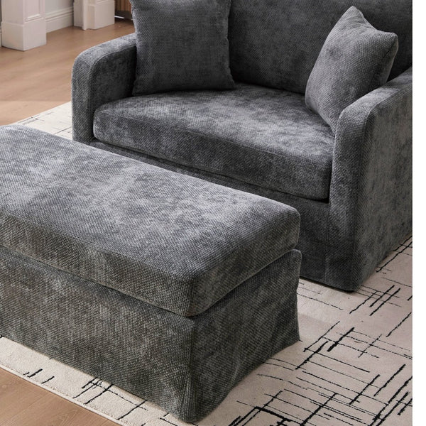 English Elm 43.9" Wide Chenille Accent Chair with Ottoman Bolster Pillows Farmhouse Living Room Set Charcoal W3098S00045