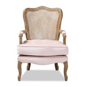 Baxton Studio Baxton Studio Vallea Traditional French Provincial Velvet Armchair with White-Washed Oak Frame Pink TSF7764-Light Pink-CC