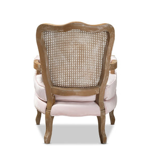 Baxton Studio Baxton Studio Vallea Traditional French Provincial Velvet Armchair with White-Washed Oak Frame Pink TSF7764-Light Pink-CC