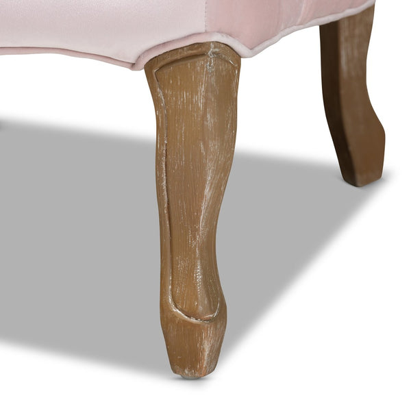 Baxton Studio Baxton Studio Vallea Traditional French Provincial Velvet Armchair with White-Washed Oak Frame Pink TSF7764-Light Pink-CC