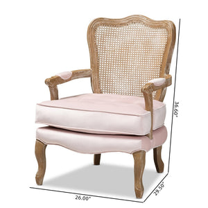 Baxton Studio Baxton Studio Vallea Traditional French Provincial Velvet Armchair with White-Washed Oak Frame Pink TSF7764-Light Pink-CC