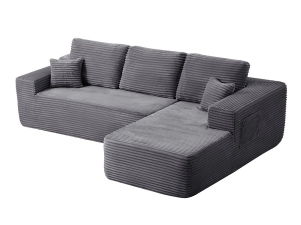 English Elm 104" Plush Corduroy L-shaped Sectional Sofa Deep Seating Modular Couch for Living Room W3975S00034