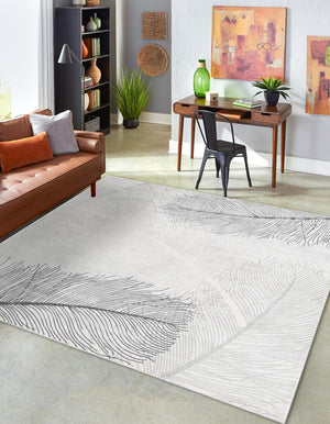 Unique Loom Finsbury Camilla Machine Made Botanical Rug Gray, Ivory/Beige 7' 10" x 7' 10"