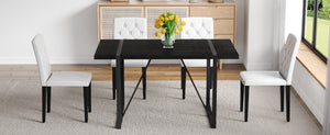 English Elm Black Faux Grain Mdf Table Set with Four White Pu Chairs Retro Minimalist Dining W1151S04372