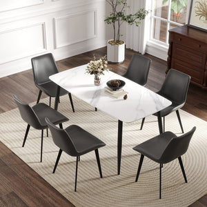 English Elm 62.99" Modern Artificial Stone Dining Table With Black Metal Legs – Stylish Seating For 6 People W1535S00497