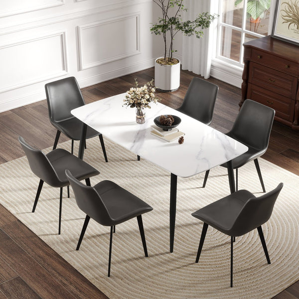 English Elm 62.99" Modern Artificial Stone Dining Table With Black Metal Legs – Stylish Seating For 6 People W1535S00497