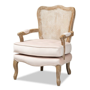 Baxton Studio Baxton Studio Vallea Traditional French Provincial Velvet Armchair with White-Washed Oak Frame Beige TSF7764-Light Beige-CC