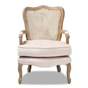 Baxton Studio Baxton Studio Vallea Traditional French Provincial Velvet Armchair with White-Washed Oak Frame Beige TSF7764-Light Beige-CC