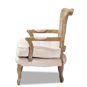 Baxton Studio Baxton Studio Vallea Traditional French Provincial Velvet Armchair with White-Washed Oak Frame Beige TSF7764-Light Beige-CC