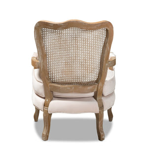 Baxton Studio Baxton Studio Vallea Traditional French Provincial Velvet Armchair with White-Washed Oak Frame Beige TSF7764-Light Beige-CC