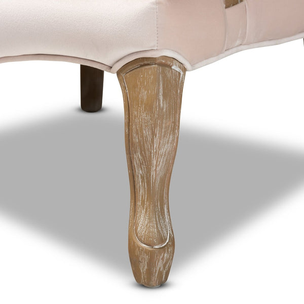 Baxton Studio Baxton Studio Vallea Traditional French Provincial Velvet Armchair with White-Washed Oak Frame Beige TSF7764-Light Beige-CC