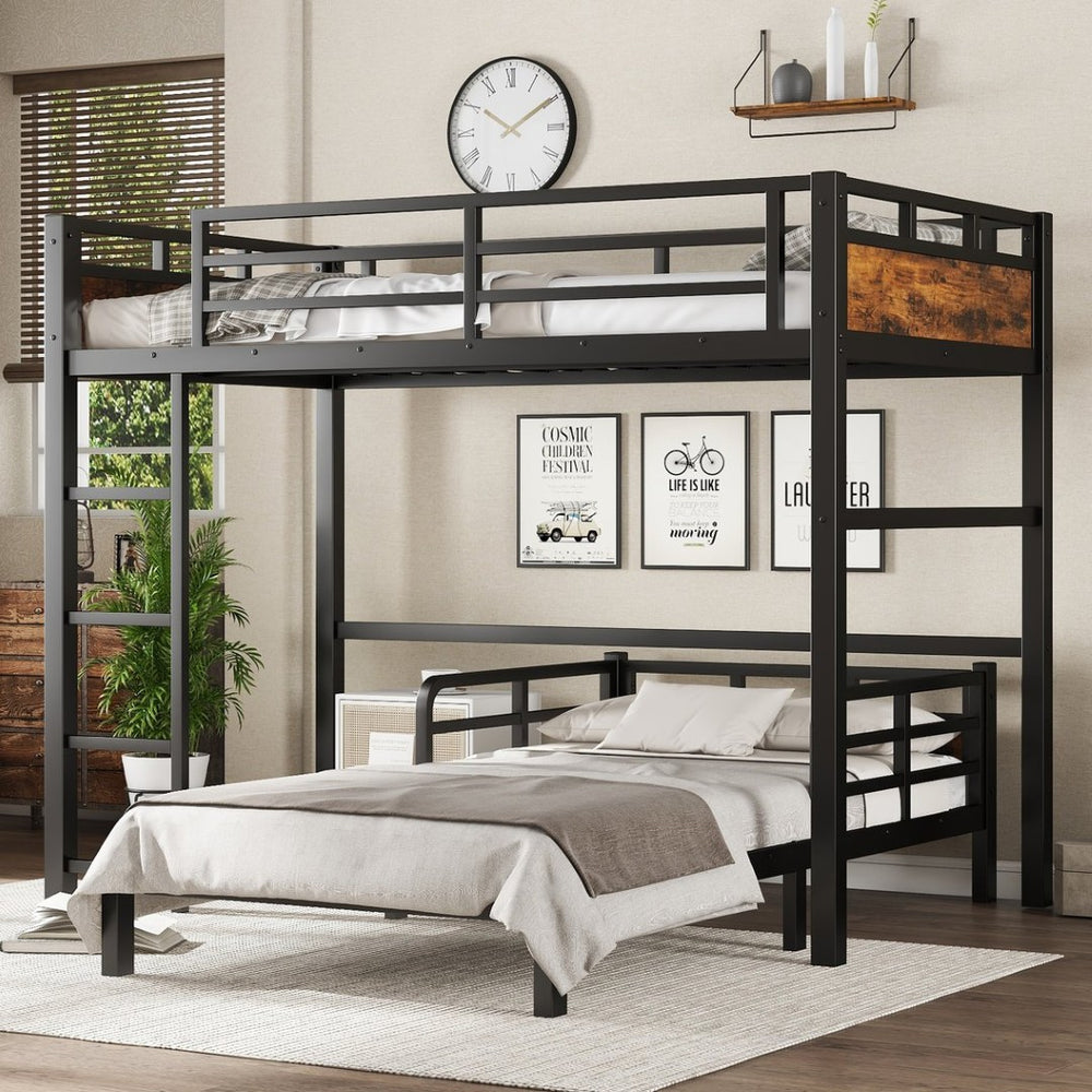 English Elm Twin Xl Metal Bunk Bed – Versatile Loft & Platform Bed With Vintage Wood Accents, Sturdy Safety Features W1580S00224-GIGA