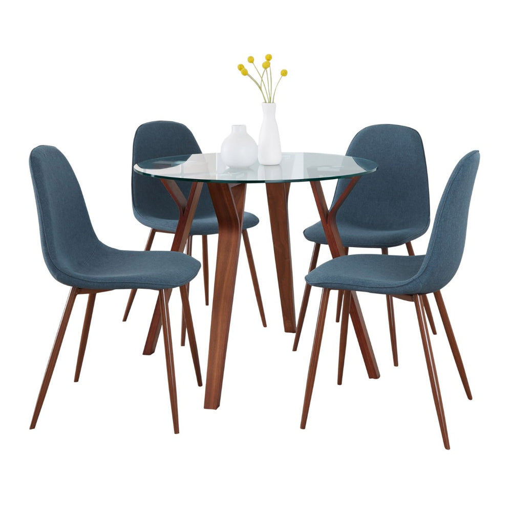 English Elm Folia 3 Piece Mid-century Dining Set Tempered Glass Top Walnut Legs Cream Chairs B202S01423
