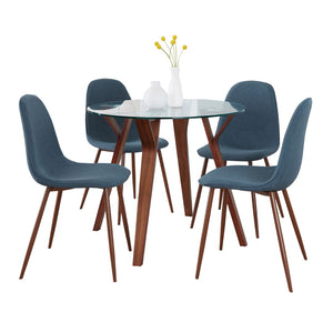 English Elm Folia 3 Piece Mid-century Dining Set Tempered Glass Top Walnut Legs Cream Chairs B202S01423