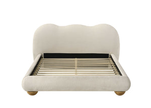 English Elm White Boucle King Bed Camelback Headboard Natural Bun Feet Contemporary Bedroom B2741S00829