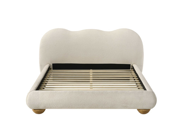 English Elm White Boucle King Bed Camelback Headboard Natural Bun Feet Contemporary Bedroom B2741S00829