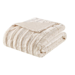 JLA Home Madison Park - Long Faux Fur Throw with Silky Micro-Fur Reverse, OEKO-TEX Certified, Lightweight Cozy 50x60 Inches Ivory MP50-454