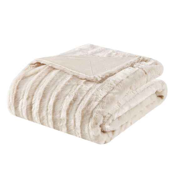 JLA Home Madison Park - Long Faux Fur Throw with Silky Micro-Fur Reverse, OEKO-TEX Certified, Lightweight Cozy 50x60 Inches Ivory MP50-454
