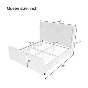 English Elm 50.7'' 50.7" High Headboard Corduroy Upholstered Bed Frame with Vertical Wingback, Sturdy 600lb Capacity Cream 62.25 L x 25.25 W x 7.75 H N701P262270C
