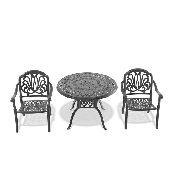 English Elm 3-Piece Elegant Cast Aluminum Patio Set With Brown Cushions – Stylish, Durable, Ideal For Small Spaces W1710S00061