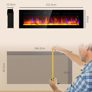 English Elm HOMCOM 60" Electric Fireplace Wall or Recessed with Remote, 1500W Heater, 10 Flame Colors, Timer W2225P249836