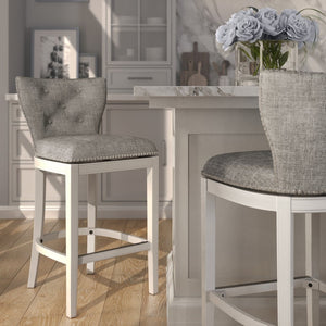 English Elm 26" Tufted Gray Upholstered Swivel Counterstool White Frame for Kitchen Islands B2751P436467