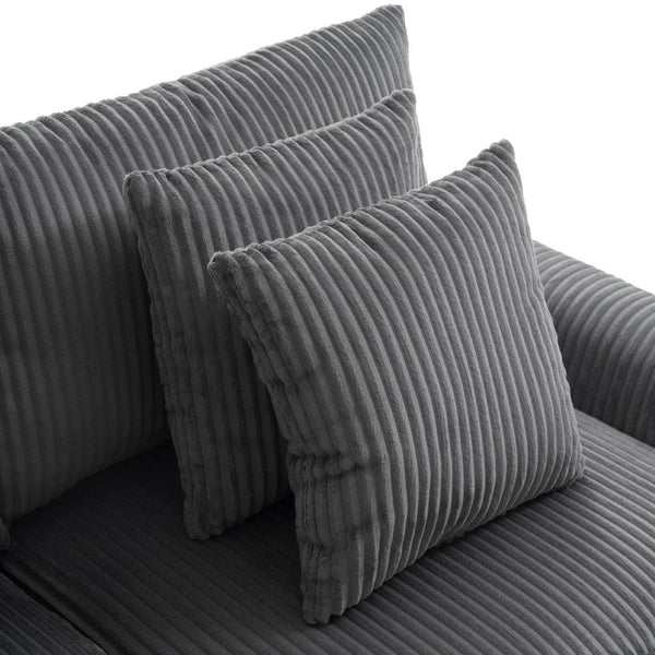 English Elm [video]141.5*64'' Corduroy U-shaped Sectional with Bluetooth Speakers and Ottoman N723S0756E