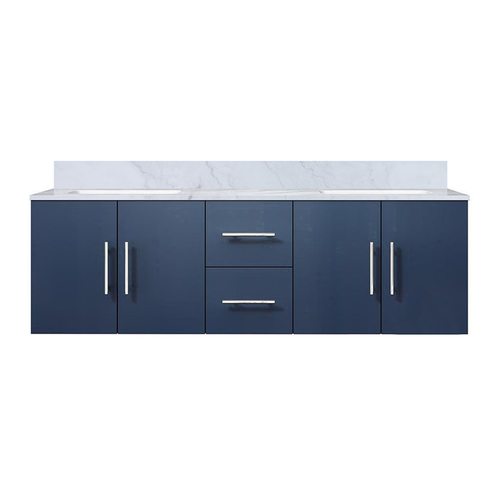 English Elm Navy Blue Double Bath Vanity With Carrara Marble Top, Spacious Storage & Soft-Close Drawers, 60" W B2731P258501