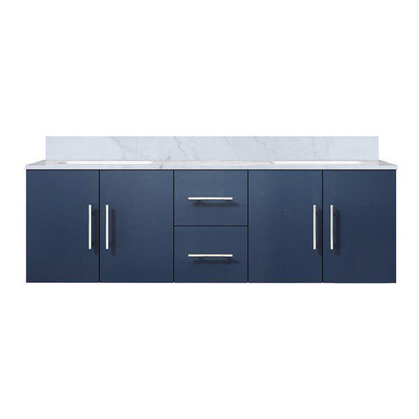 English Elm Navy Blue Double Bath Vanity With Carrara Marble Top, Spacious Storage & Soft-Close Drawers, 60" W B2731P258501