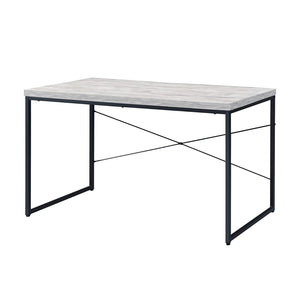 English Elm Faux Rectangular Writing Desk with Faux Concrete Top, Sleek Metal Base for Ergonomic, Organized Workspaces Antique White,Black B016P311345