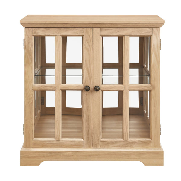English Elm Led Curio Display Cabinet - Antique Oak Showcase With Adjustable Shelves, Remote & Lattice Doors For Home W2275P231692