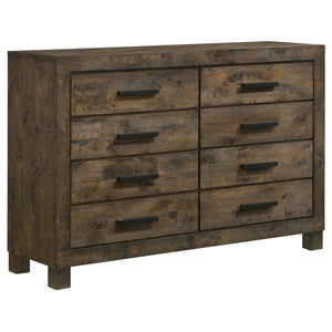English Elm Greely Rustic Golden Brown 5-Piece Storage Bedroom Set — Eastern King Bed, Dresser, Chest, Nightstand, Mirror, Farmhouse Style B062S01004