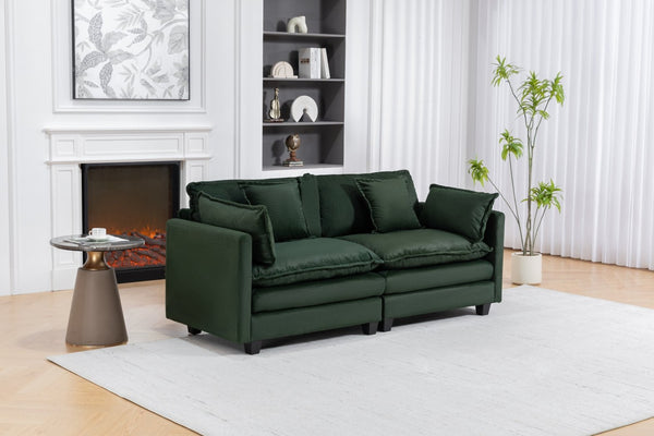 English Elm Modern Chenille Sectional Sofa with Chaise Lounge Solid Wood Frame Living Room Seating Antique Green W2530P463111