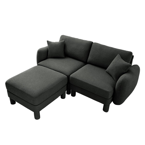 English Elm Boucle Chic 2-Seater Loveseat Sofa With Shell-Shaped Armrests & Removable Ottoman In Dark Gray W3041S00299