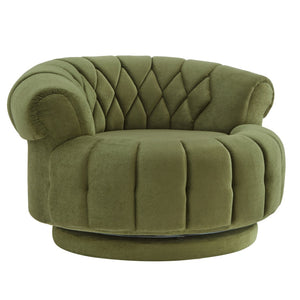 English Elm Swivel Barrel Accent Chair Chenille Tufted Round Club Seat for Living Room Lounge Green N719S002280F