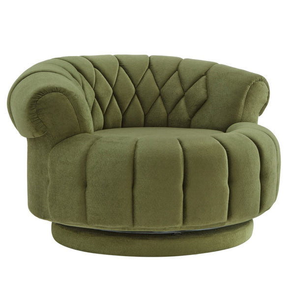 English Elm Swivel Barrel Accent Chair Chenille Tufted Round Club Seat for Living Room Lounge Green N719S002280F