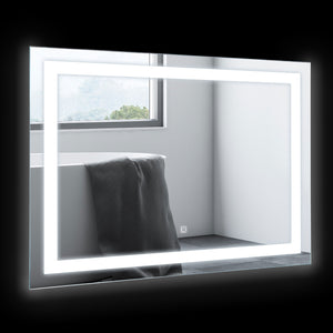 English Elm HOMCOM LED Illuminated Bathroom Mirror 32"x24" Tempered Glass IP44 Waterproof Dimmable Touch Memory Clear W2225P217000