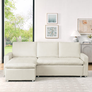 English Elm L L Shaped Convertible Sleeper Sofa Bed with Reversible Chaise, Pull-Out Bed, Hidden Storage Covers Beige W1117S00113