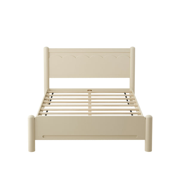 English Elm Queen Platform Bed Frame - Solid Rubberwood Construction, 10 Slats Support, No Box Spring Needed, Stylish Headboard and Under-Bed Storage Space Beige+Natural 63.39 L x 18.7 W x 4.53 H W1716S00023