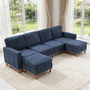 English Elm Modern Modular Sectional Sofa with Plush Cushions and Tapered Legs for Living Rooms Blue W2085S00101