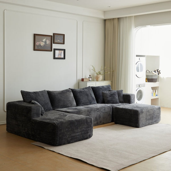 English Elm 133.86" Cloud Modular U-shaped Sectional Ribbed Corded Fabric Deep Seat Living Room Sofa Gray W668S00011