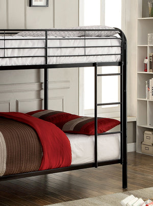 English Elm Black Metal Twin-Over-Queen Bunk Bed with Reinforced Rails, Attached Ladder and Extra Leg Support for Safety Black 58 L x 33 W x 7 H B2741S00392