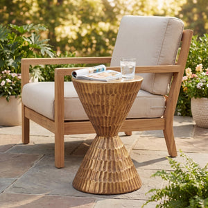 English Elm 13.78 Inch Handmade Mgo Geometric Side Table Gold Metallic Accent for Indoor Outdoor N772P390771C