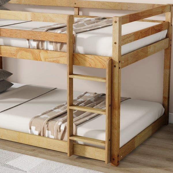 English Elm Solid Wooden Twin Over Twin Floor Bunk Bed - Safe, Stylish, And Functional With Natural Finish Design W504P191673-GIGA