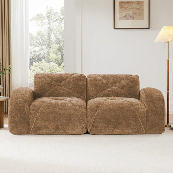English Elm 2-seater Tufted Velvet Cloud Sofa Frameless High Density Foam Retro Luxe Living Room Camel W714P387014