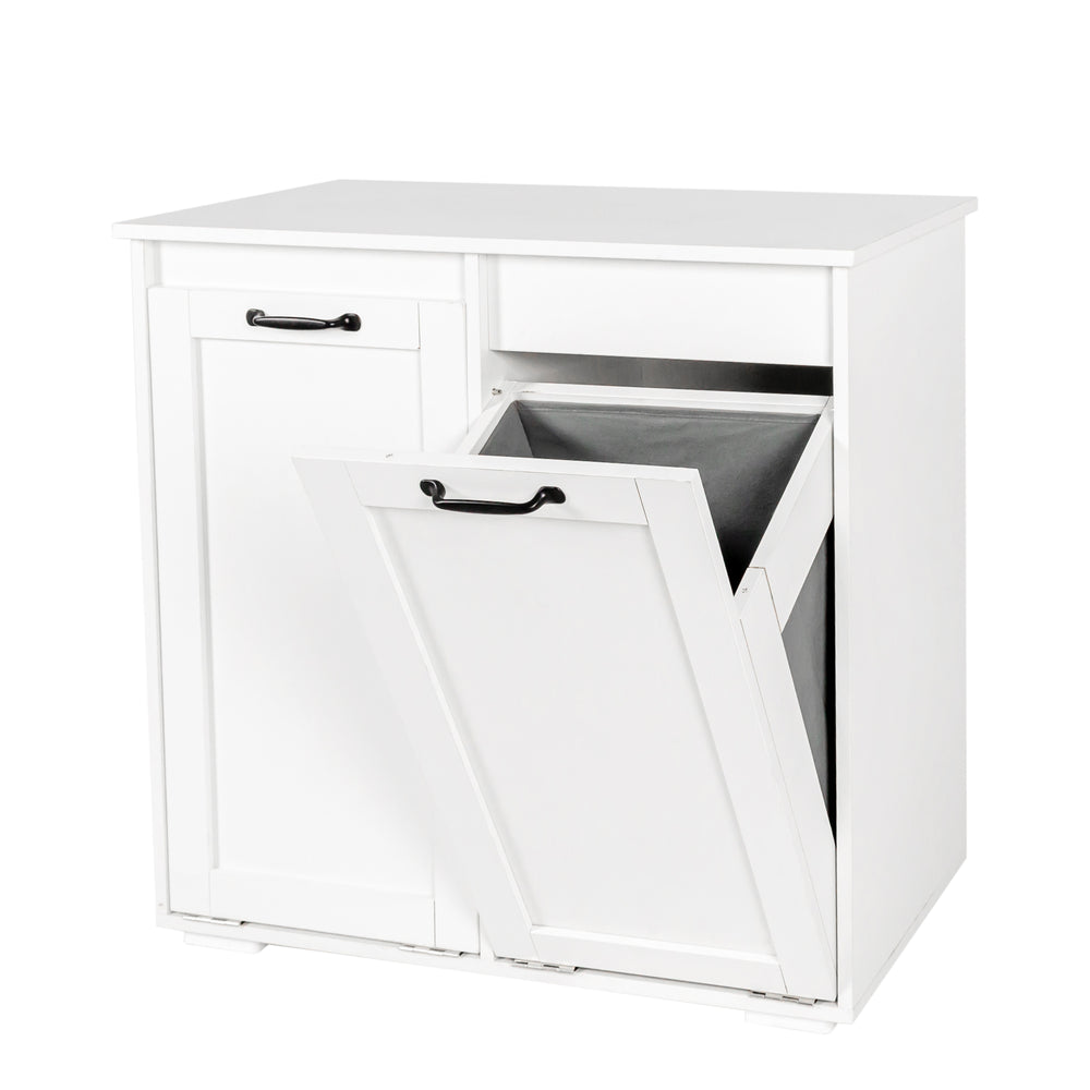 English Elm Laundry Cabinet Dual-Compartment Hamper with 2 Removable Liner Bags, Durable Melamine Finish, Space-Saving Storage W331P206345