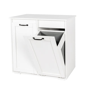 English Elm Laundry Cabinet Dual-Compartment Hamper with 2 Removable Liner Bags, Durable Melamine Finish, Space-Saving Storage W331P206345