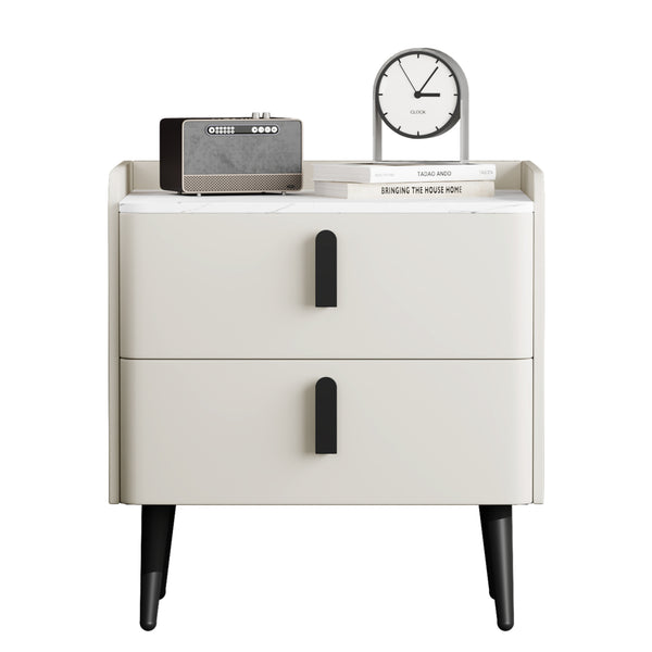 English Elm Nightstand with Marble-Pattern Top and Raised Guard, 2 Drawers for Organized Stylish Bedroom Decor White 23.4 L x 18.5 W x 9.06 H N733P332142K
